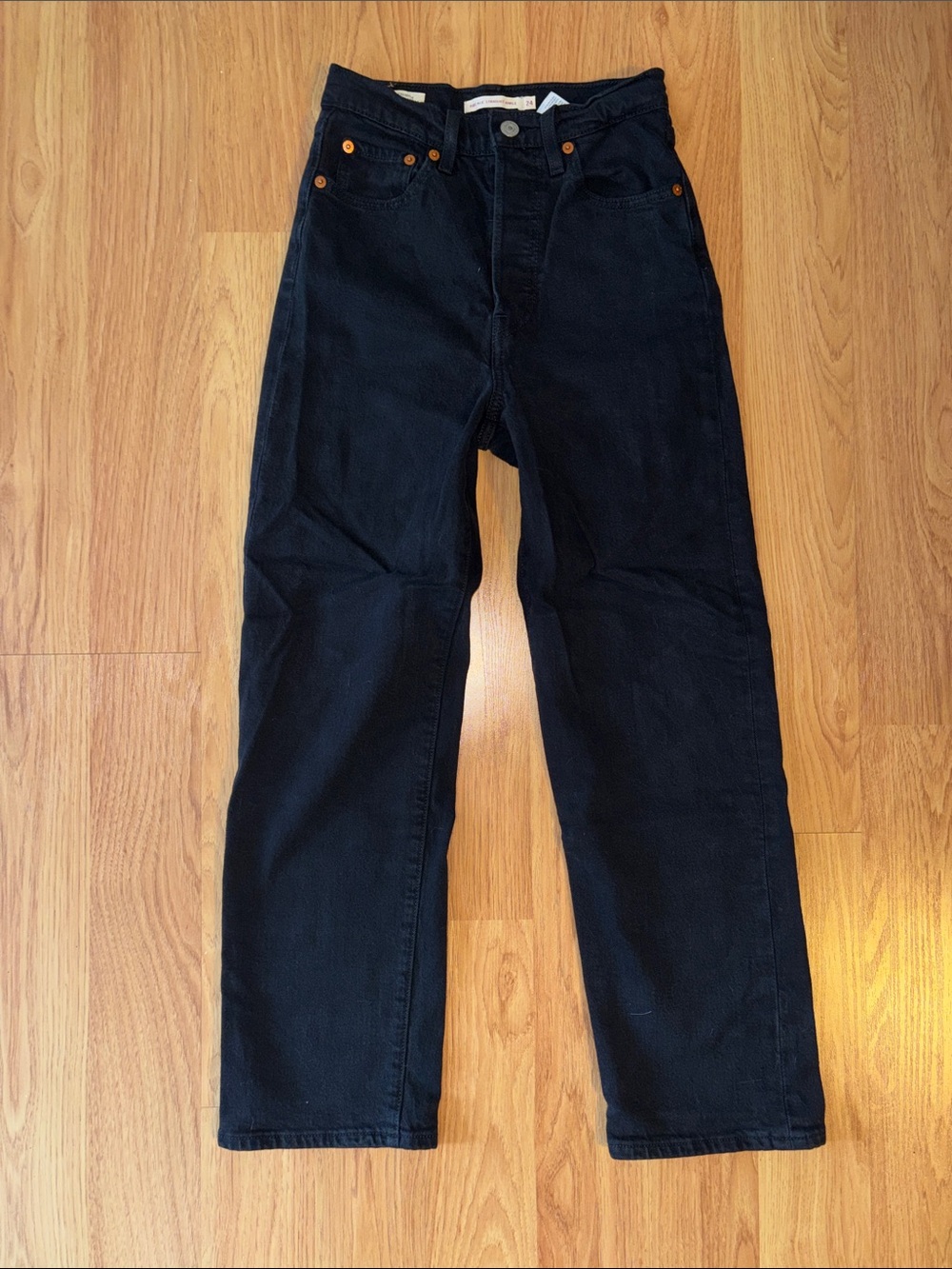 Levi's High-Rise Ribcage Buttoned Black Jeans Straight Ankle
